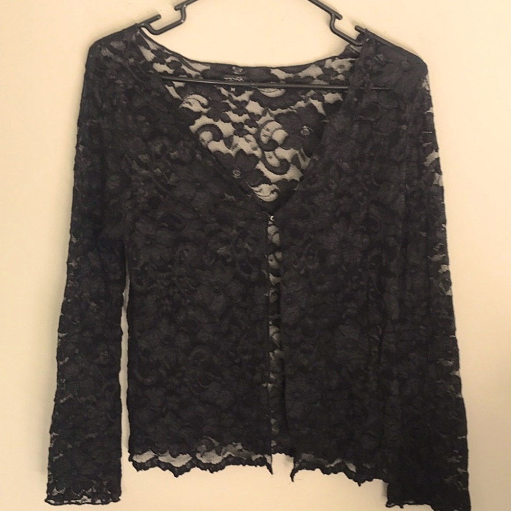Beautiful in black lace. See through cardigan Sz M
